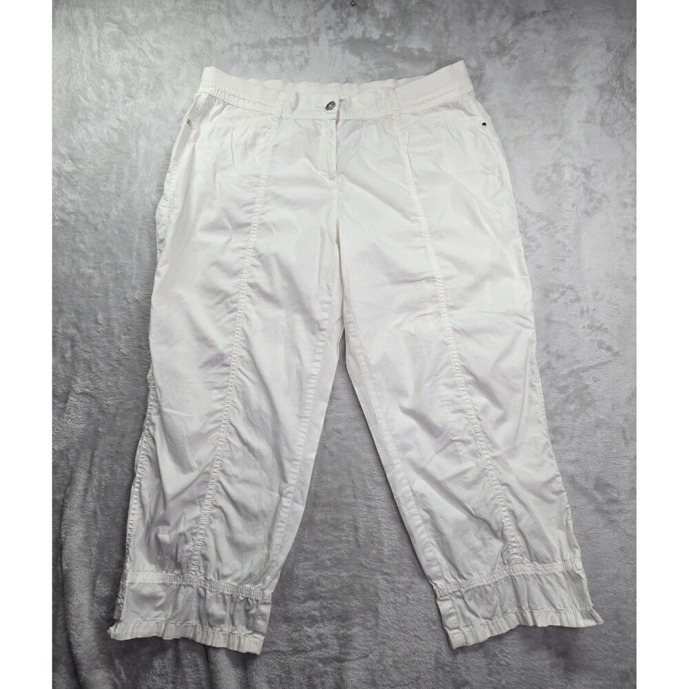 Chico's Pants 2 Large Crop Zip Front Straight Leg Cotton Spandex White Buttons